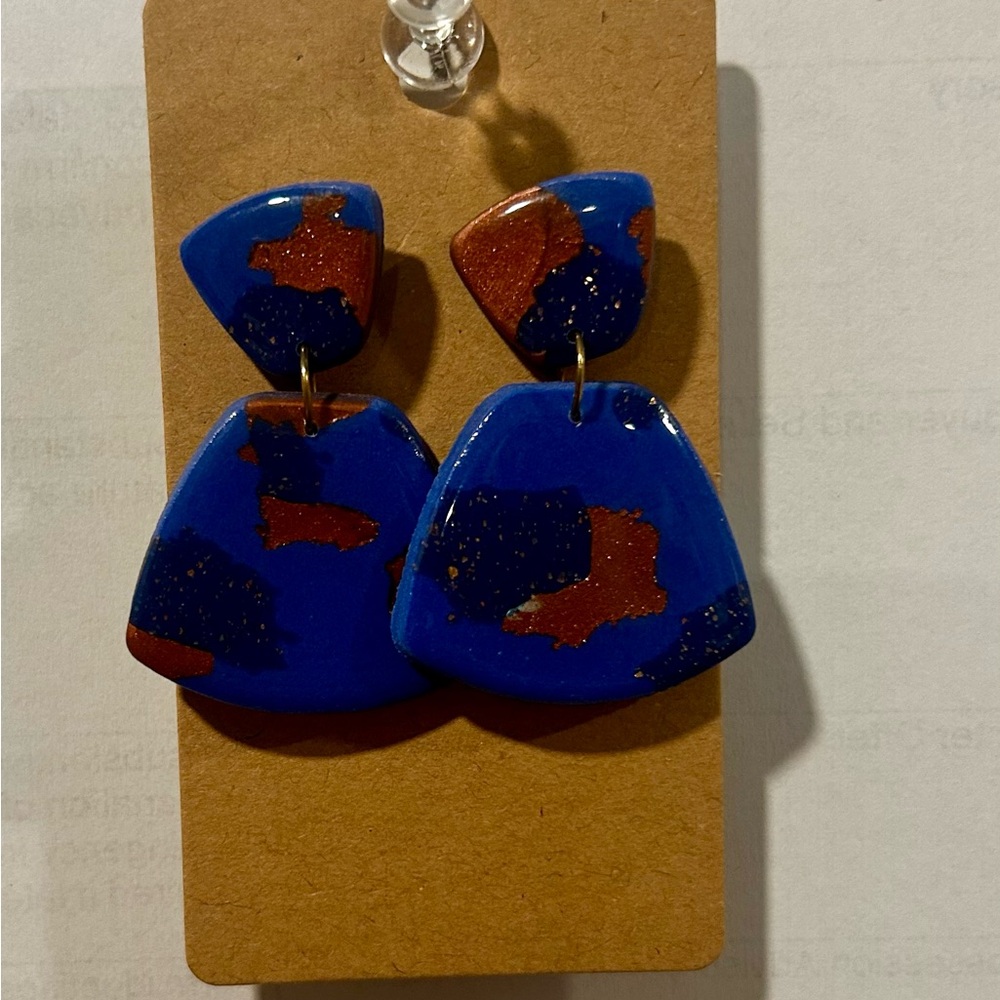 Blue and Copper Geometric Earrings